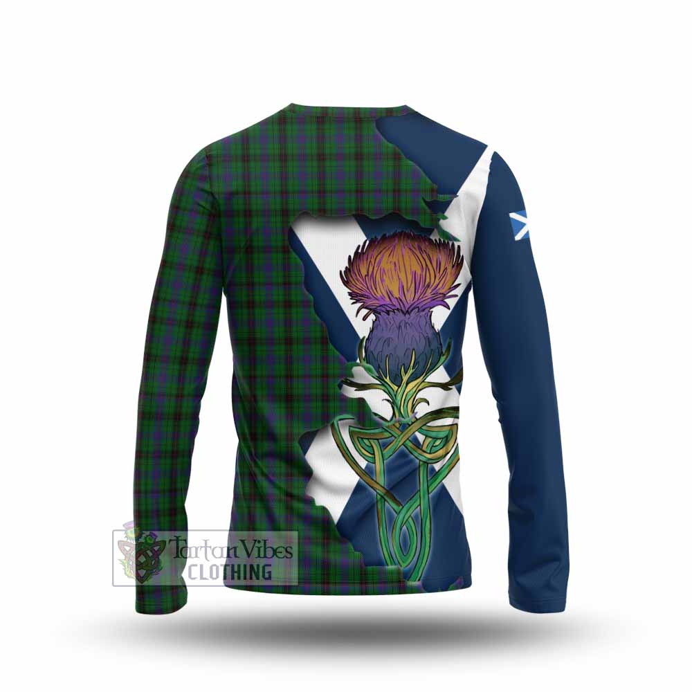 Tartan Vibes Clothing Davidson Tartan Family Crest Long Sleeve T-Shirt Scottish Thistle Celtic Inspired