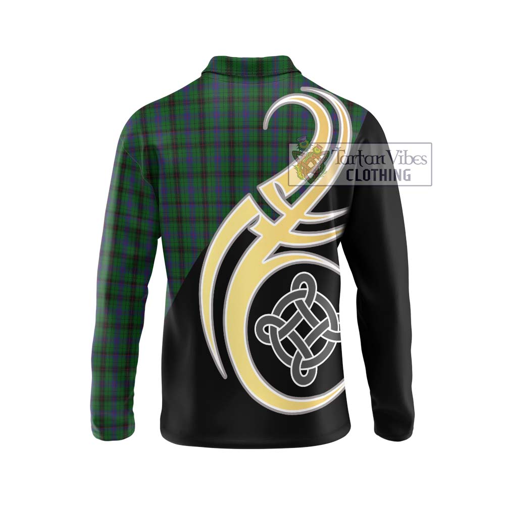 Davidson Tartan Long Sleeve Polo Shirt with Family Crest and Celtic Symbol Style - Tartan Vibes Clothing