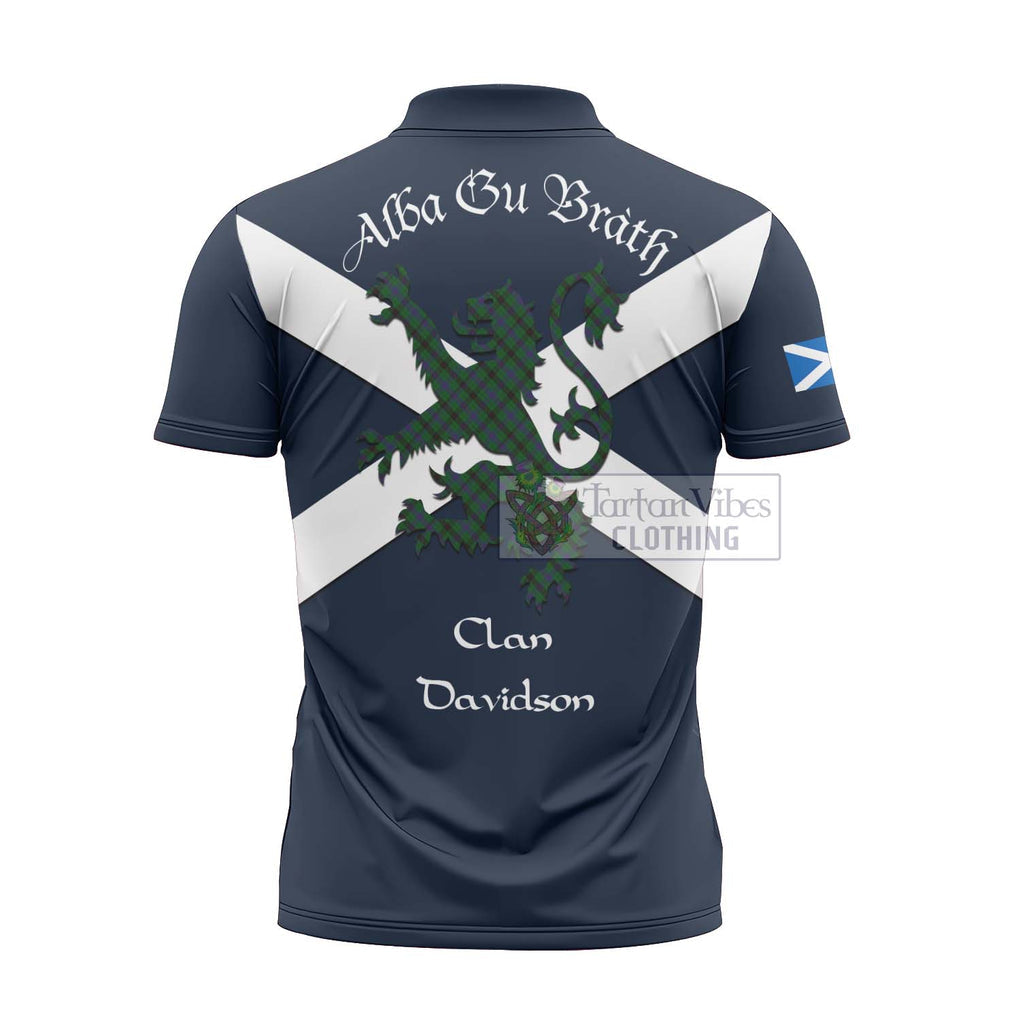 Tartan Vibes Clothing Davidson Tartan Lion Rampant Zipper Polo Shirt – Proudly Display Your Heritage with Alba Gu Brath and Clan Name