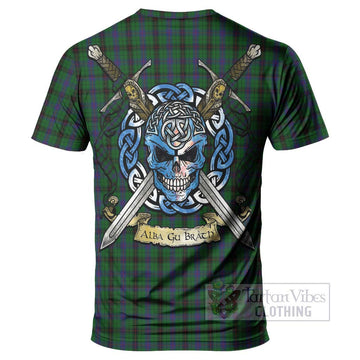 Tartan Vibes Clothing Davidson Tartan T-Shirt with Family Crest Celtic Skull Style