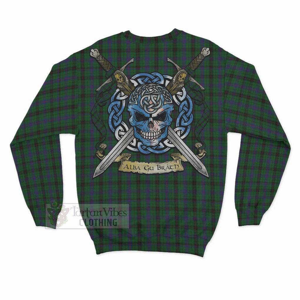 Tartan Vibes Clothing Davidson Tartan Sweatshirt with Family Crest Celtic Skull Style