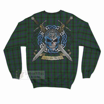 Davidson Tartan Sweatshirt with Family Crest Celtic Skull Style
