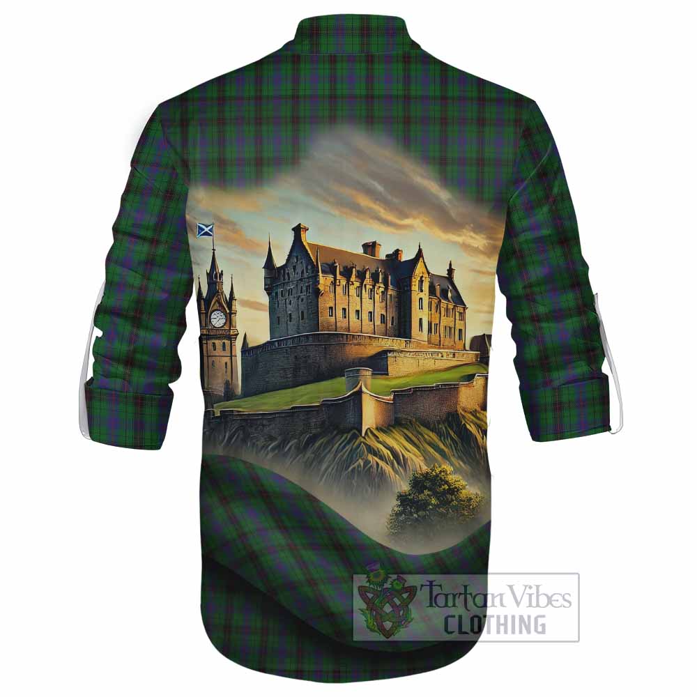 Tartan Vibes Clothing Davidson Tartan Family Crest Ghillie Kilt Shirt with Scottish Ancient Castle Style
