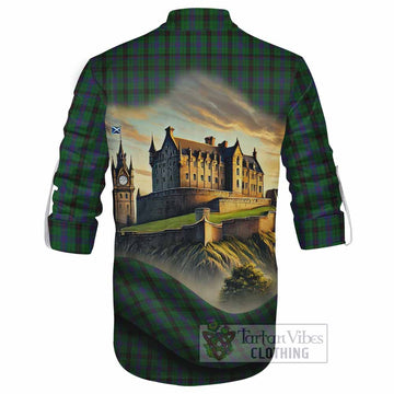 Davidson Tartan Family Crest Ghillie Kilt Shirt with Scottish Ancient Castle Style