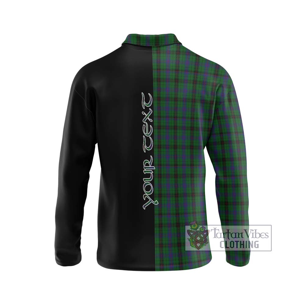 Davidson Tartan Long Sleeve Polo Shirt with Family Crest and Half Of Me Style - Tartanvibesclothing Shop