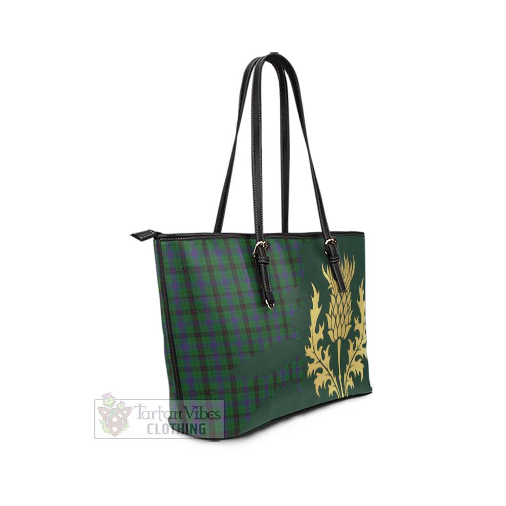 Tartan Vibes Clothing Davidson Tartan Leather Tote Bag Gold Thistle Style