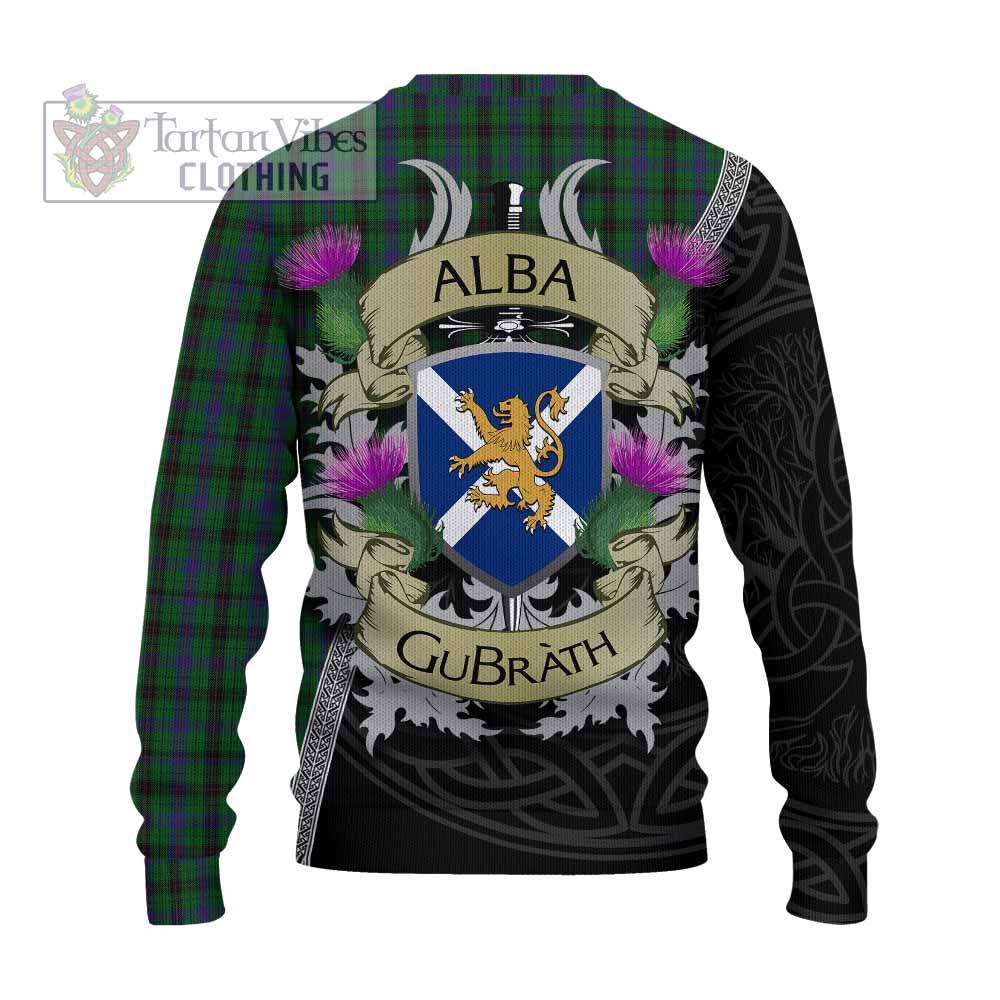 Tartan Vibes Clothing Davidson Tartan Family Crest Knitted Sweater Lion Rampant Royal Thistle Shield Celtic Inspired