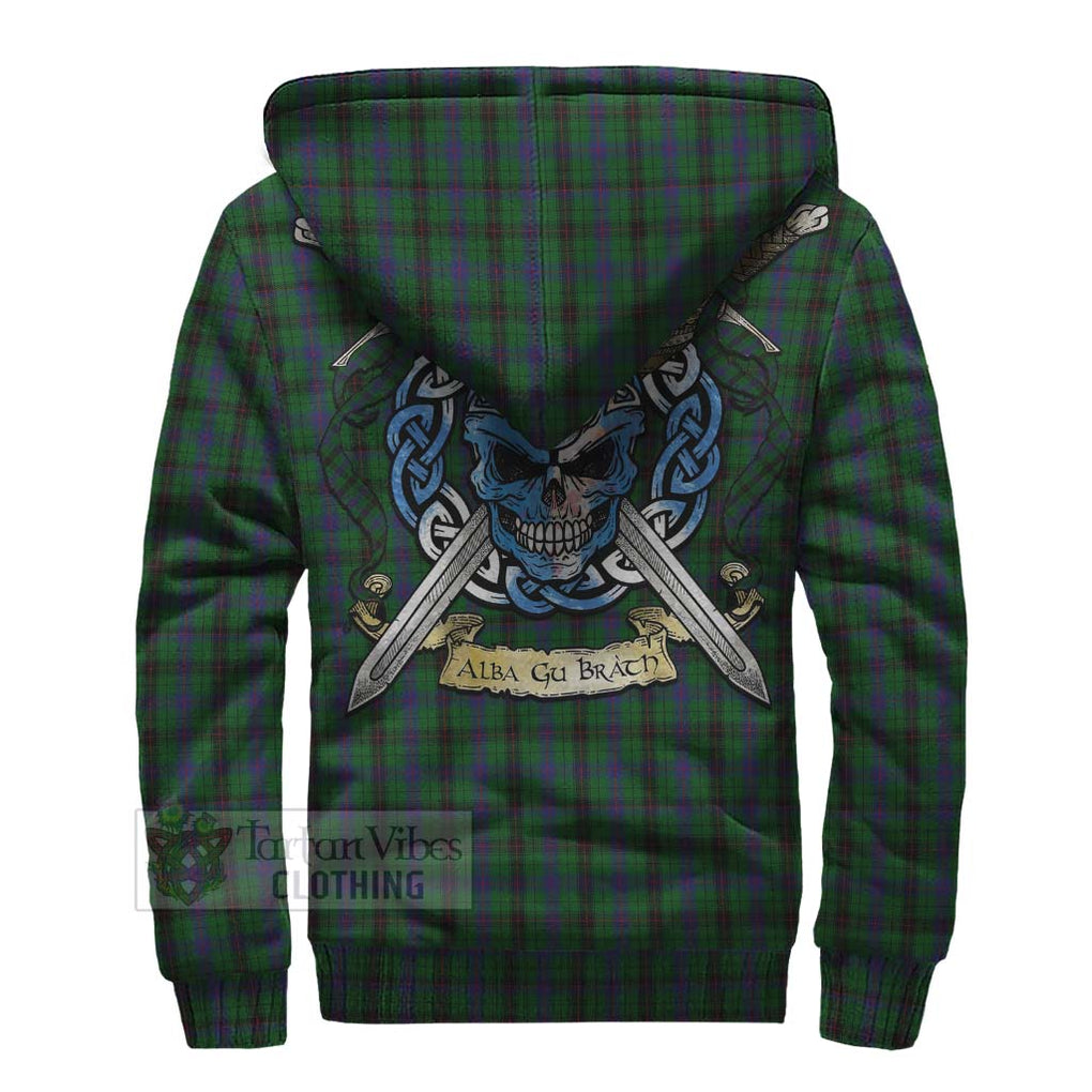 Tartan Vibes Clothing Davidson Tartan Sherpa Hoodie with Family Crest Celtic Skull Style
