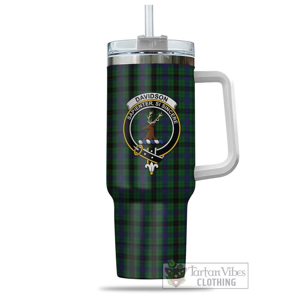 Tartan Vibes Clothing Davidson Tartan and Family Crest Tumbler with Handle