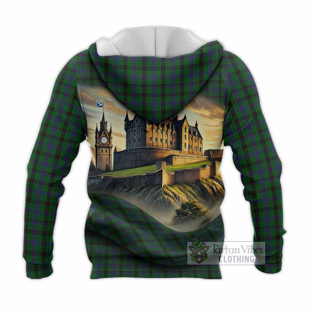 Tartan Vibes Clothing Davidson Tartan Family Crest Knitted Hoodie with Scottish Ancient Castle Style