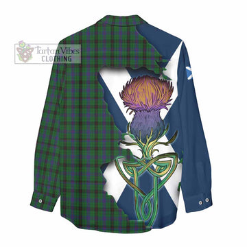 Tartan Vibes Clothing Davidson Tartan Family Crest Women's Casual Shirt Scottish Thistle Celtic Inspired