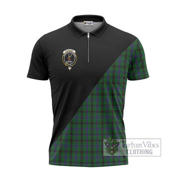 Davidson Tartan Zipper Polo Shirt with Family Crest and Military Logo Style - Tartanvibesclothing Shop