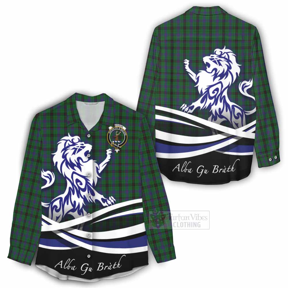 Tartan Vibes Clothing Davidson Tartan Women's Casual Shirt with Alba Gu Brath Regal Lion Emblem