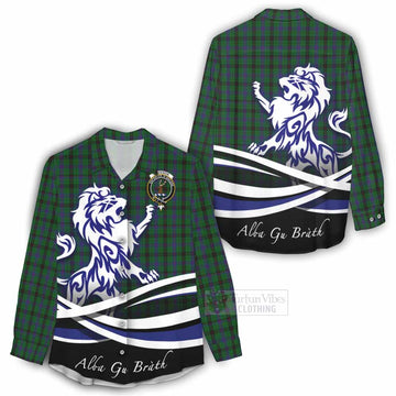 Tartan Vibes Clothing Davidson Tartan Women's Casual Shirt with Alba Gu Brath Regal Lion Emblem