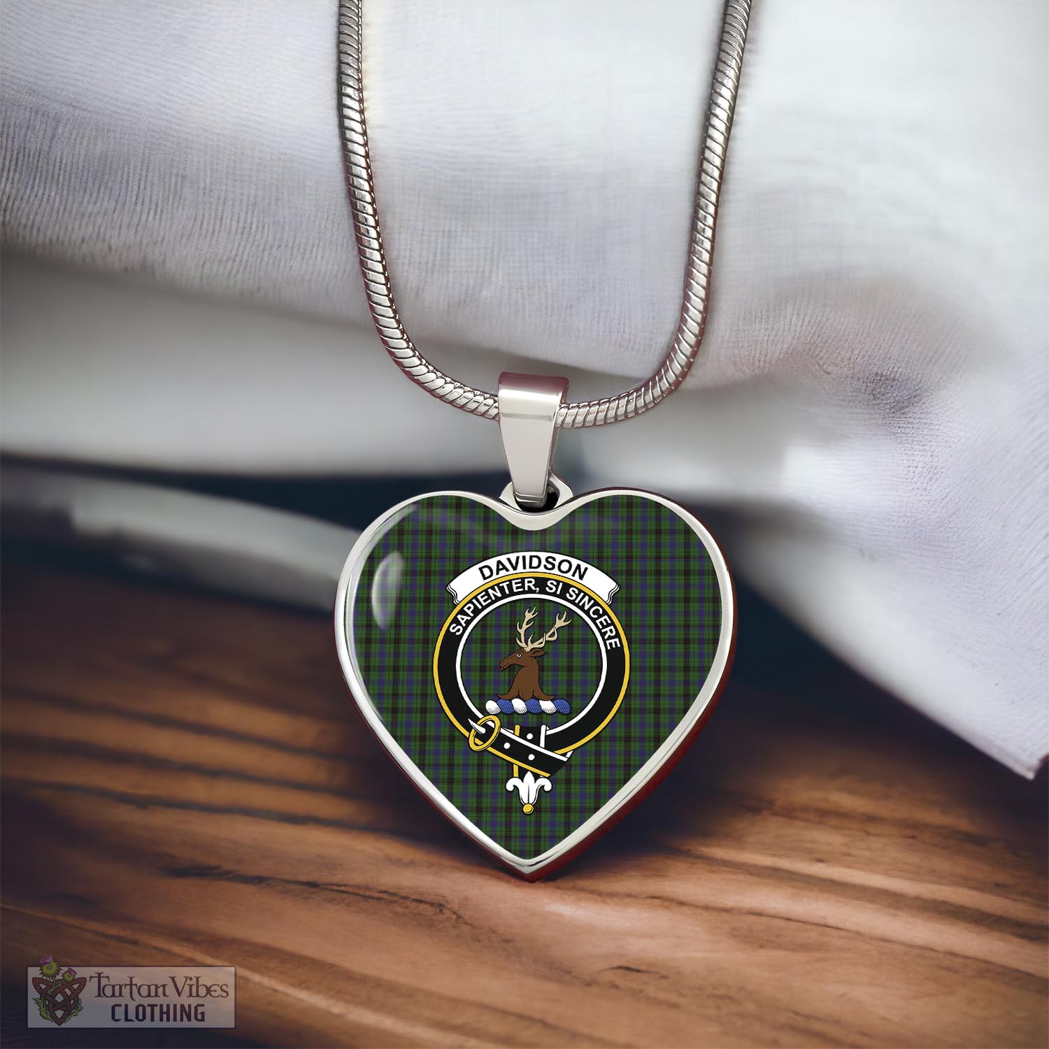 Tartan Vibes Clothing Davidson Tartan Heart Necklace with Family Crest