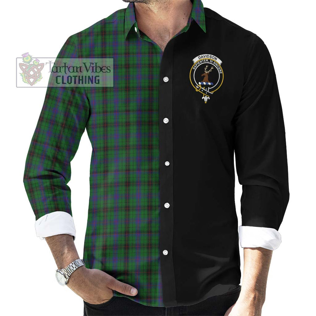Davidson Tartan Long Sleeve Button Shirt with Family Crest and Half Of Me Style - Tartanvibesclothing Shop