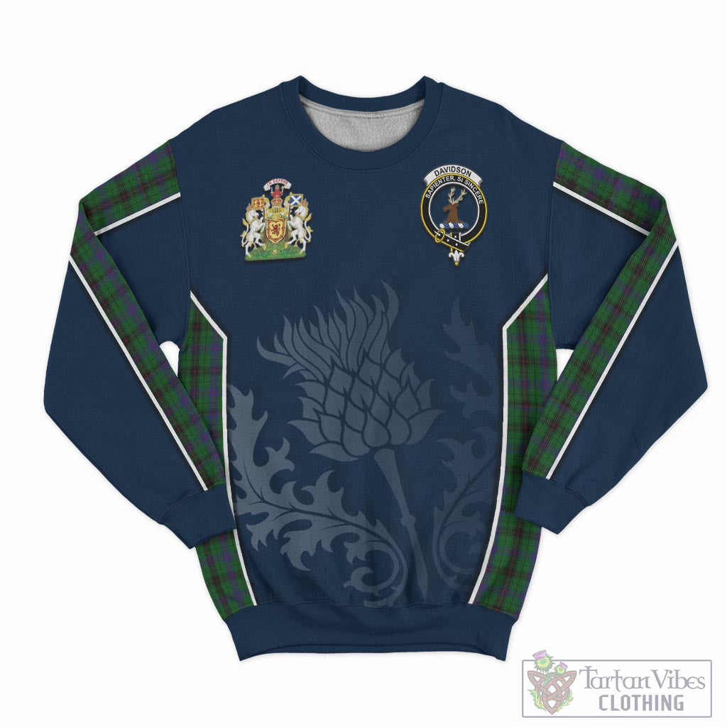 Tartan Vibes Clothing Davidson Tartan Sweatshirt with Family Crest and Scottish Thistle Vibes Sport Style