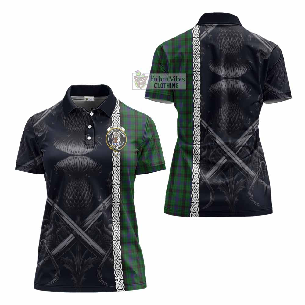 Tartan Vibes Clothing Davidson Tartan Women's Polo Shirt with Family Crest Cross Sword Thistle Celtic Vibes