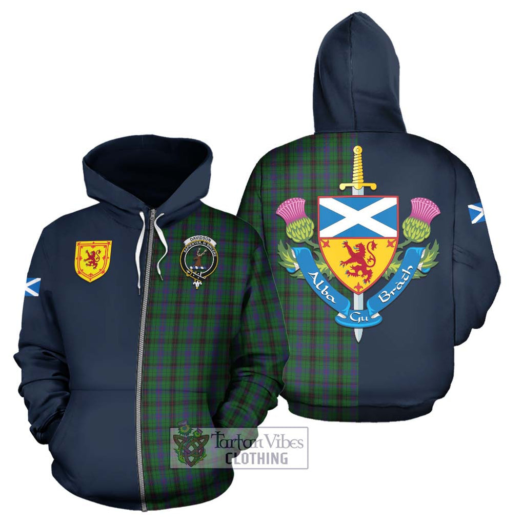 Tartan Vibes Clothing Davidson Tartan Hoodie with Scottish Lion Royal Arm Half Style