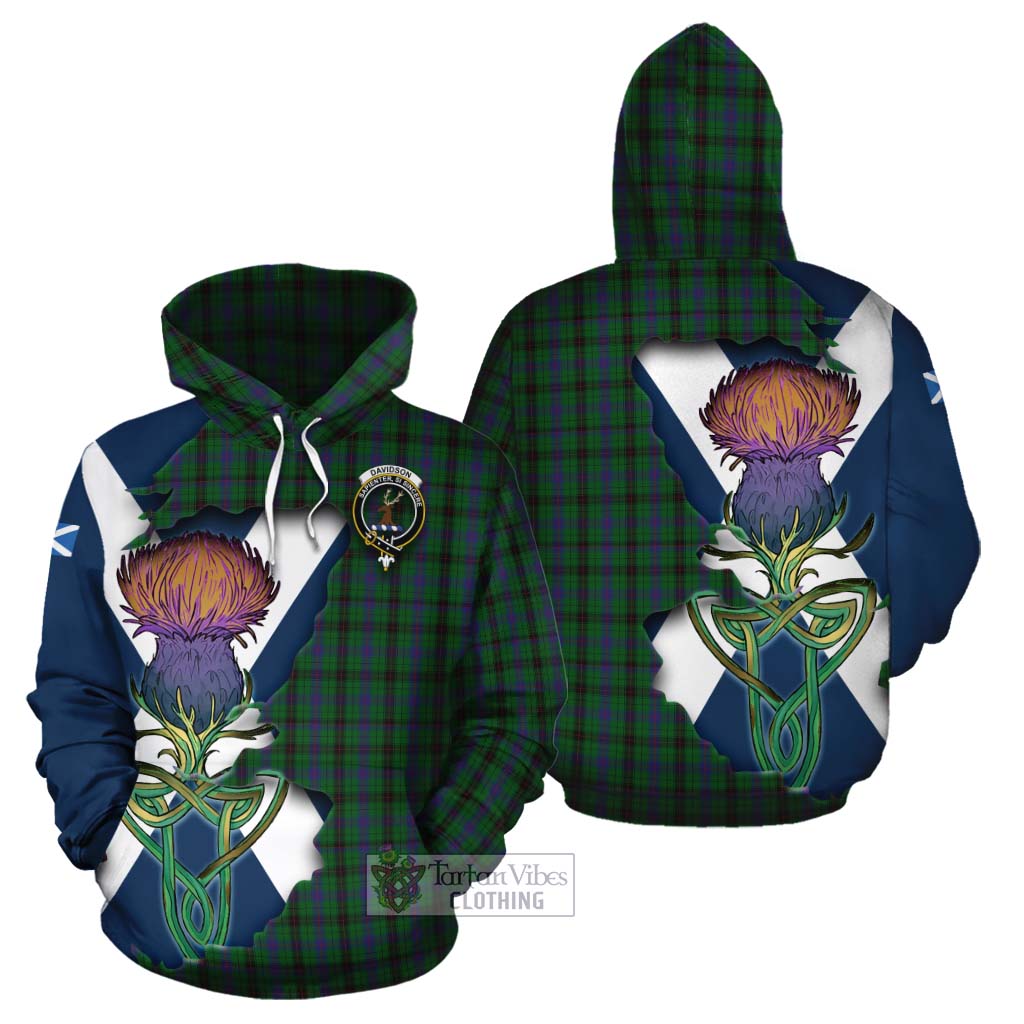Davidson Tartan Family Crest Cotton Hoodie Scottish Thistle Celtic Inspired - Tartan Vibes Clothing