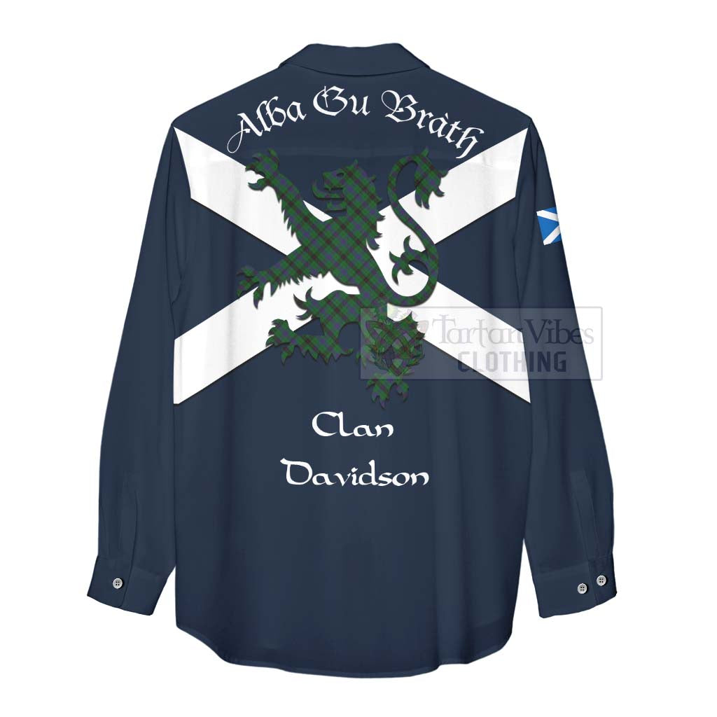Tartan Vibes Clothing Davidson Tartan Lion Rampant Women's Casual Shirt Proudly Display Your Heritage with Alba Gu Brath and Clan Name