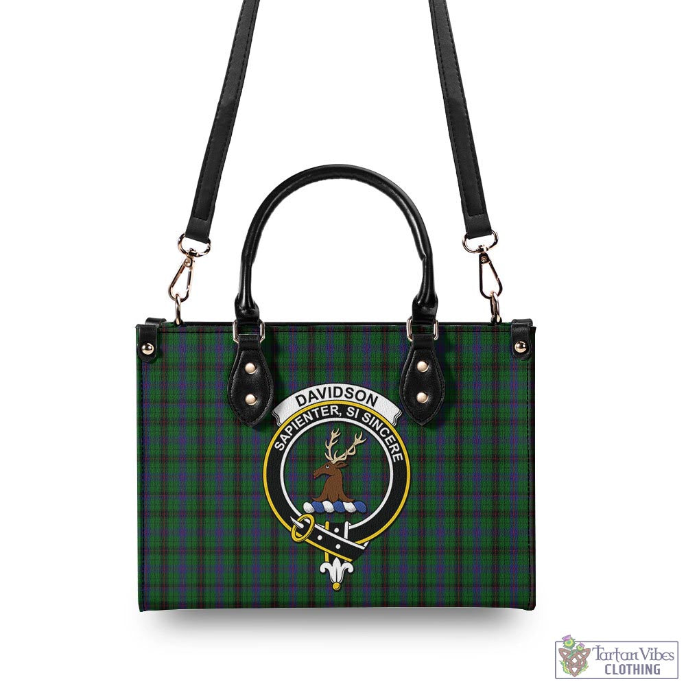 Tartan Vibes Clothing Davidson Tartan Luxury Leather Handbags with Family Crest