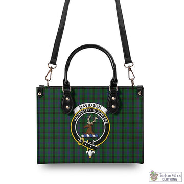 Tartan Vibes Clothing Davidson Tartan Luxury Leather Handbags with Family Crest
