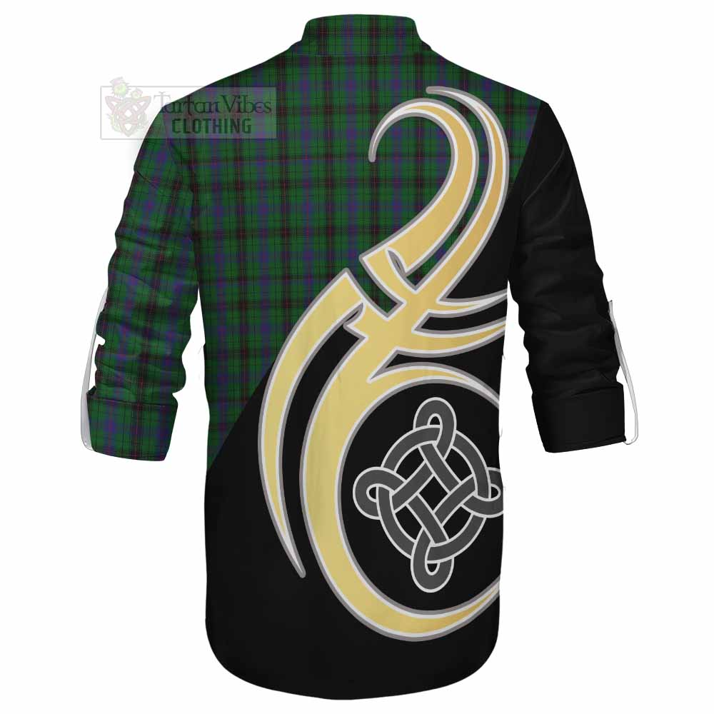 Davidson Tartan Ghillie Kilt Shirt with Family Crest and Celtic Symbol Style - Tartan Vibes Clothing