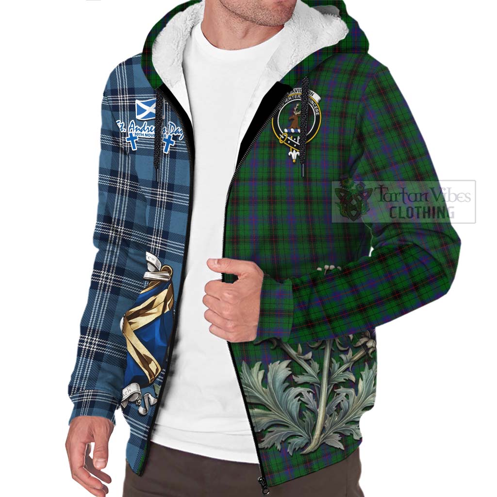 Davidson Tartan Sherpa Hoodie Happy St. Andrew's Day Half Tartan Style Unisex - Tartan Vibes Clothing