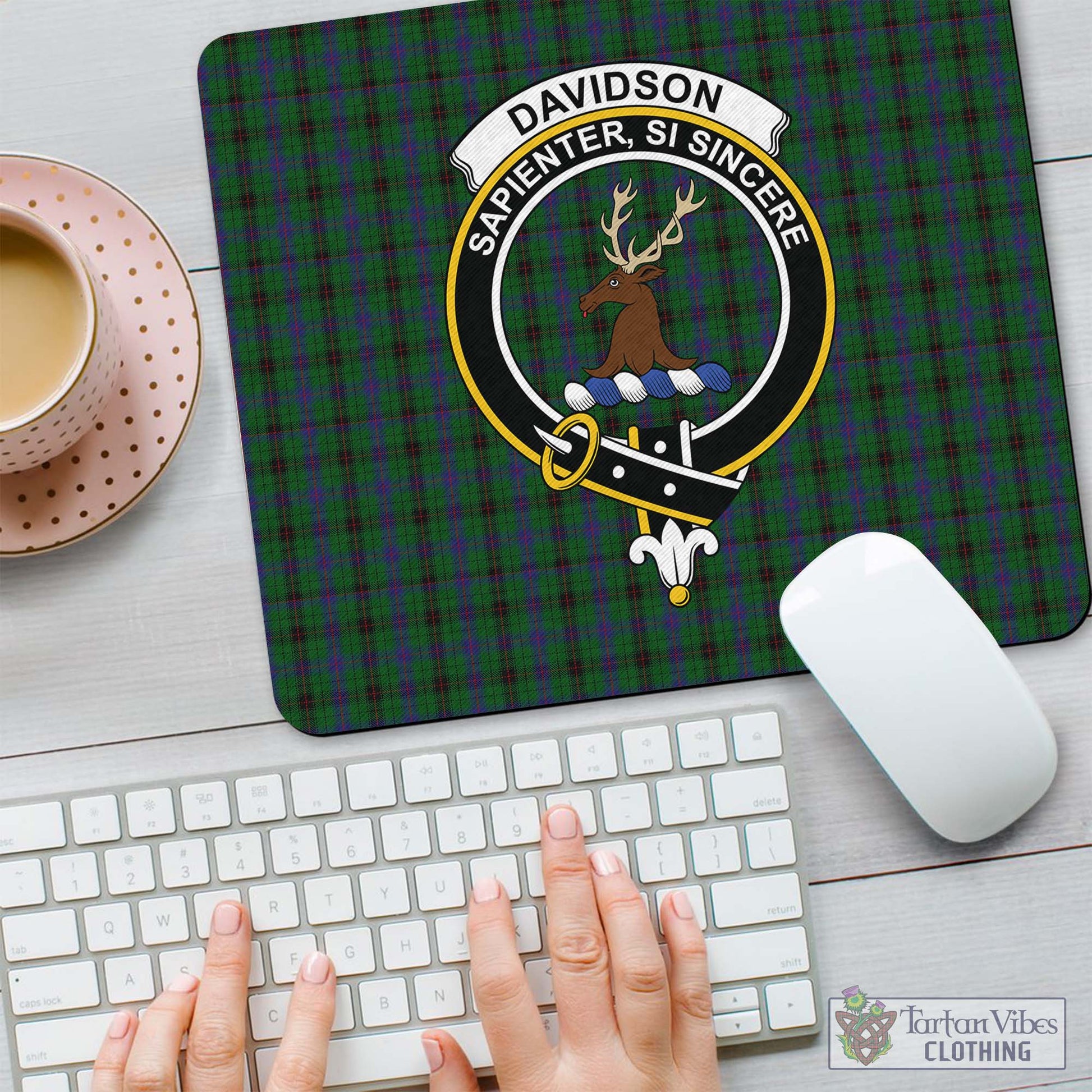 Tartan Vibes Clothing Davidson Tartan Mouse Pad with Family Crest