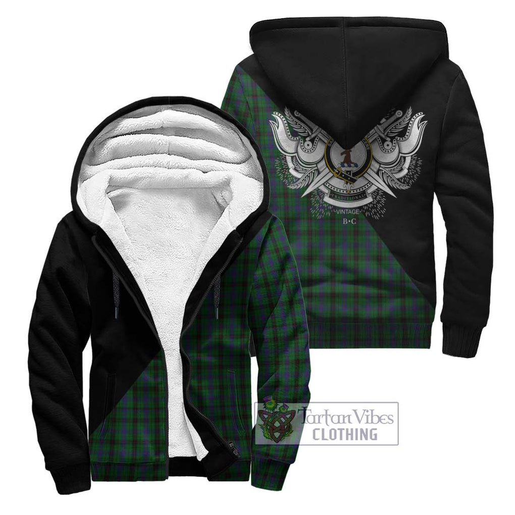 Davidson Tartan Sherpa Hoodie with Family Crest and Military Logo Style Unisex - Tartanvibesclothing Shop