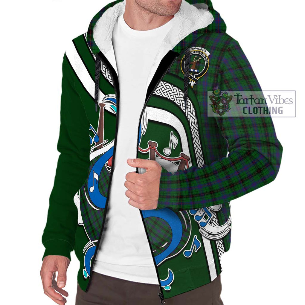 Davidson Tartan Sherpa Hoodie with Epic Bagpipe Style Unisex - Tartanvibesclothing Shop