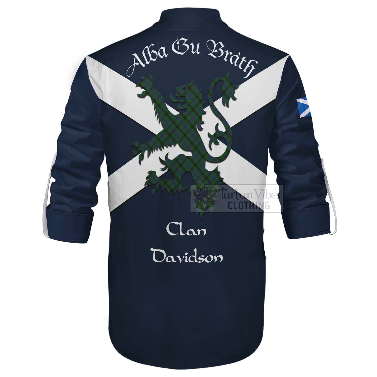 Tartan Vibes Clothing Davidson Tartan Lion Rampant Ghillie Kilt Shirt Proudly Display Your Heritage with Alba Gu Brath and Clan Name