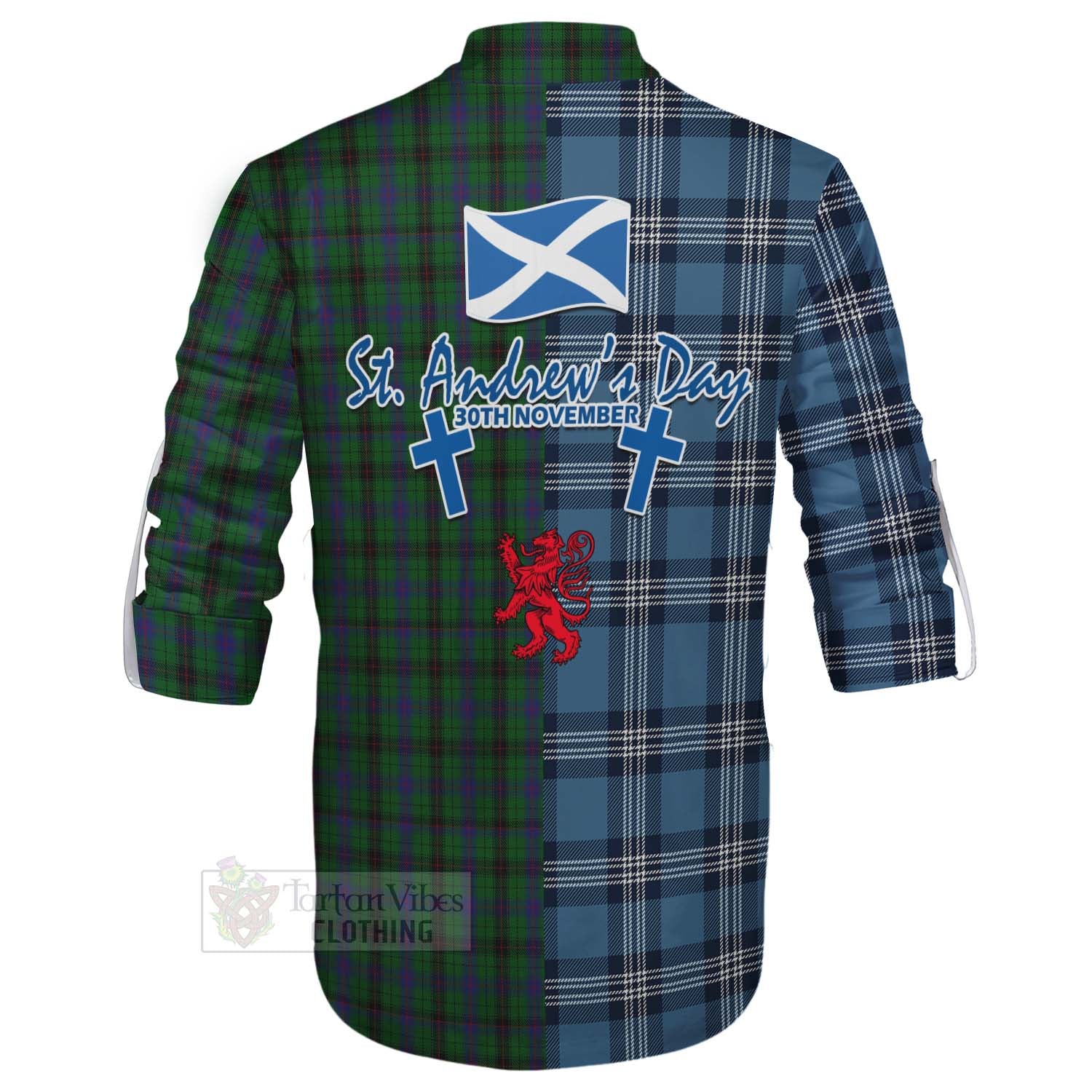 Tartan Vibes Clothing Davidson Tartan Ghillie Kilt Shirt Happy St. Andrew's Day Half Tartan Style