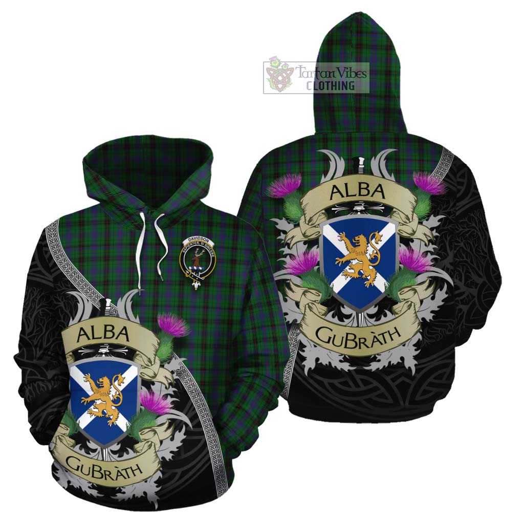 Davidson Tartan Family Crest Cotton Hoodie Lion Rampant Royal Thistle Shield Celtic Inspired - Tartan Vibes Clothing