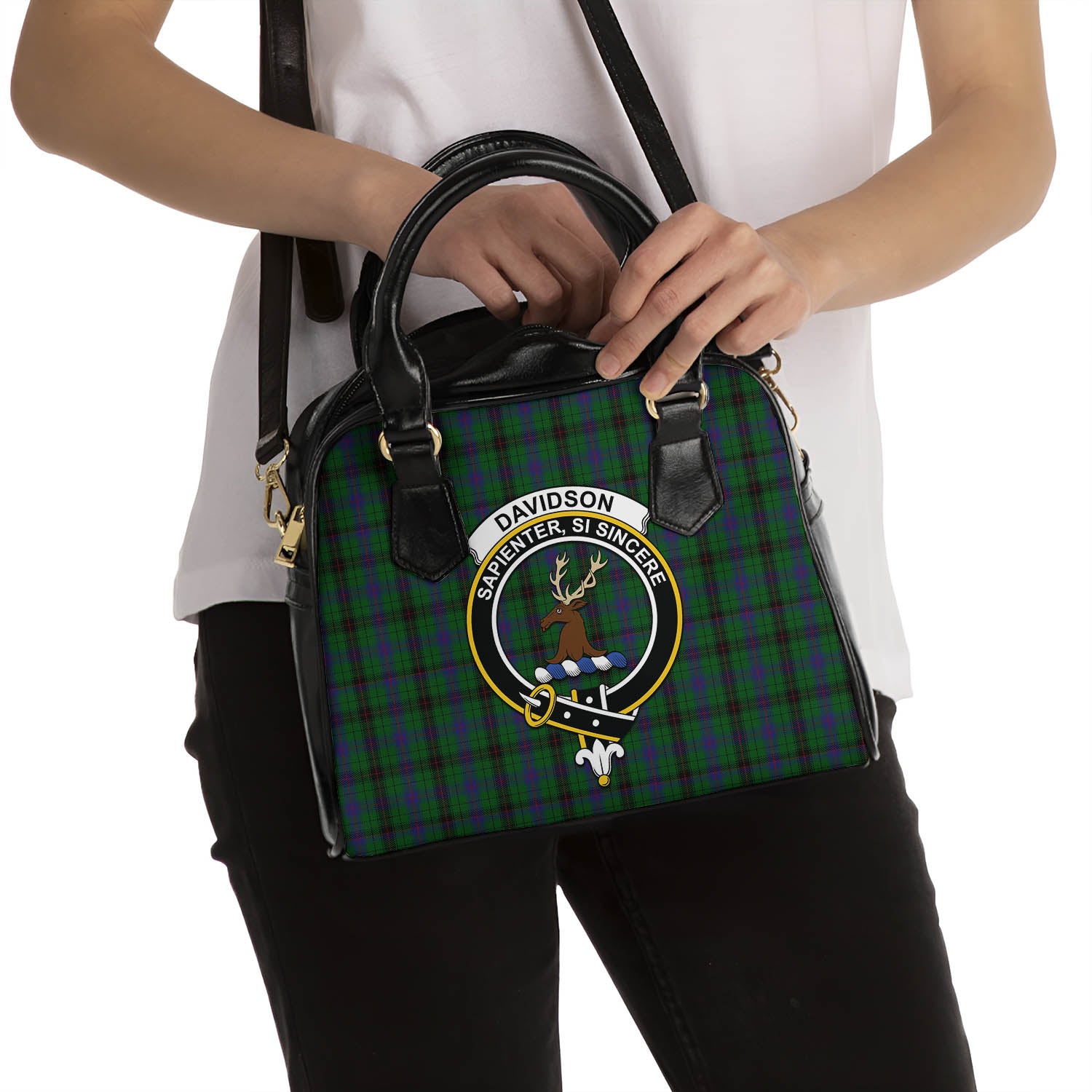 Davidson Tartan Shoulder Handbags with Family Crest - Tartanvibesclothing