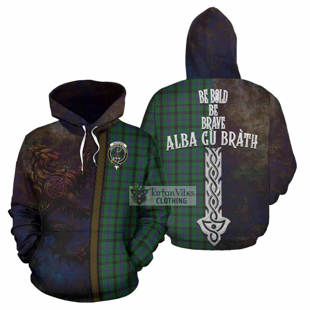 Tartan Vibes Clothing Davidson Tartan Family Crest Hoodie Alba Gu Brath Be Brave Lion Ancient Style