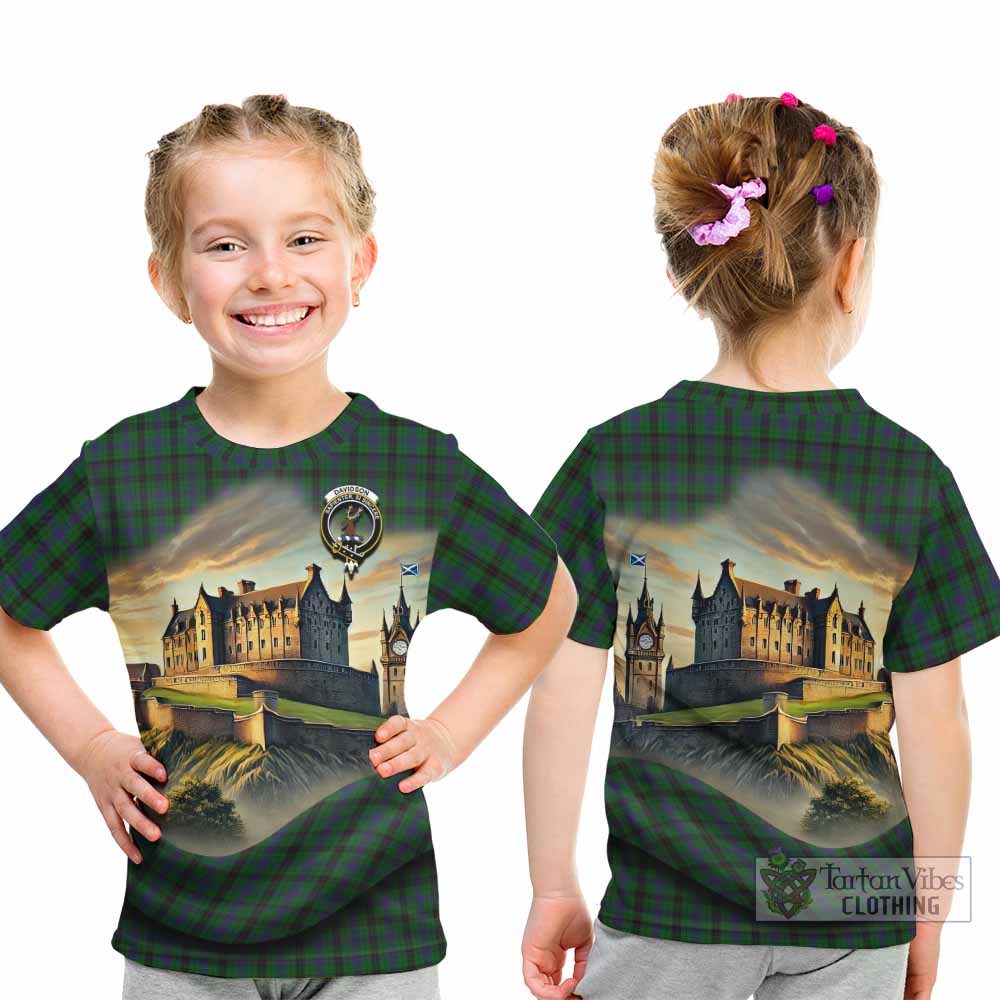 Tartan Vibes Clothing Davidson Tartan Family Crest Kid T-Shirt with Scottish Ancient Castle Style