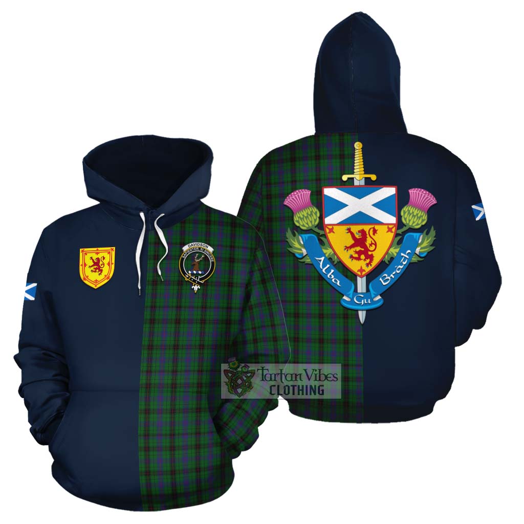 Davidson Tartan Cotton Hoodie Alba with Scottish Lion Royal Arm Half Style Zip Hoodie - Tartan Vibes Clothing