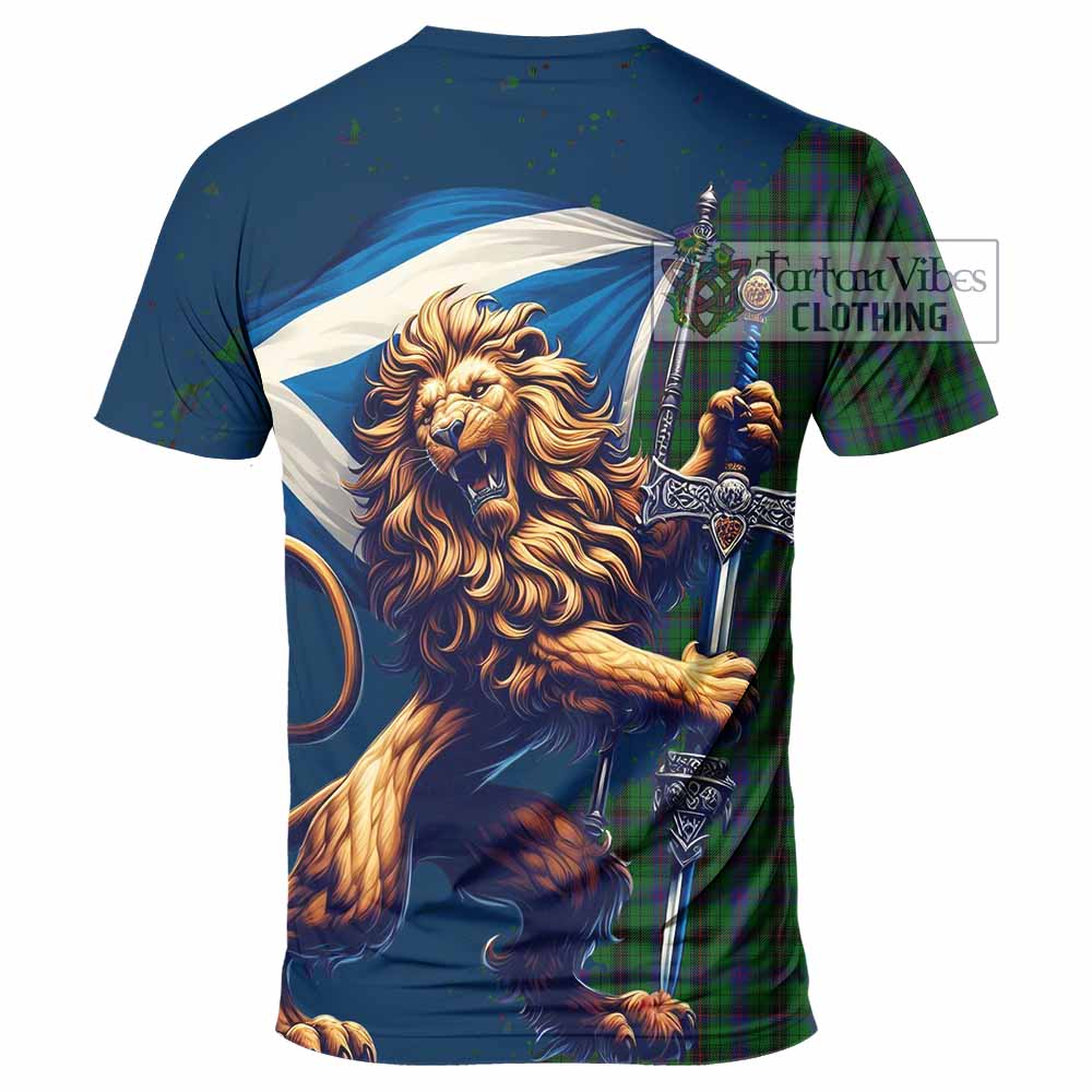 Tartan Vibes Clothing Davidson Tartan Family Crest T-Shirt with Scottish Majestic Lion