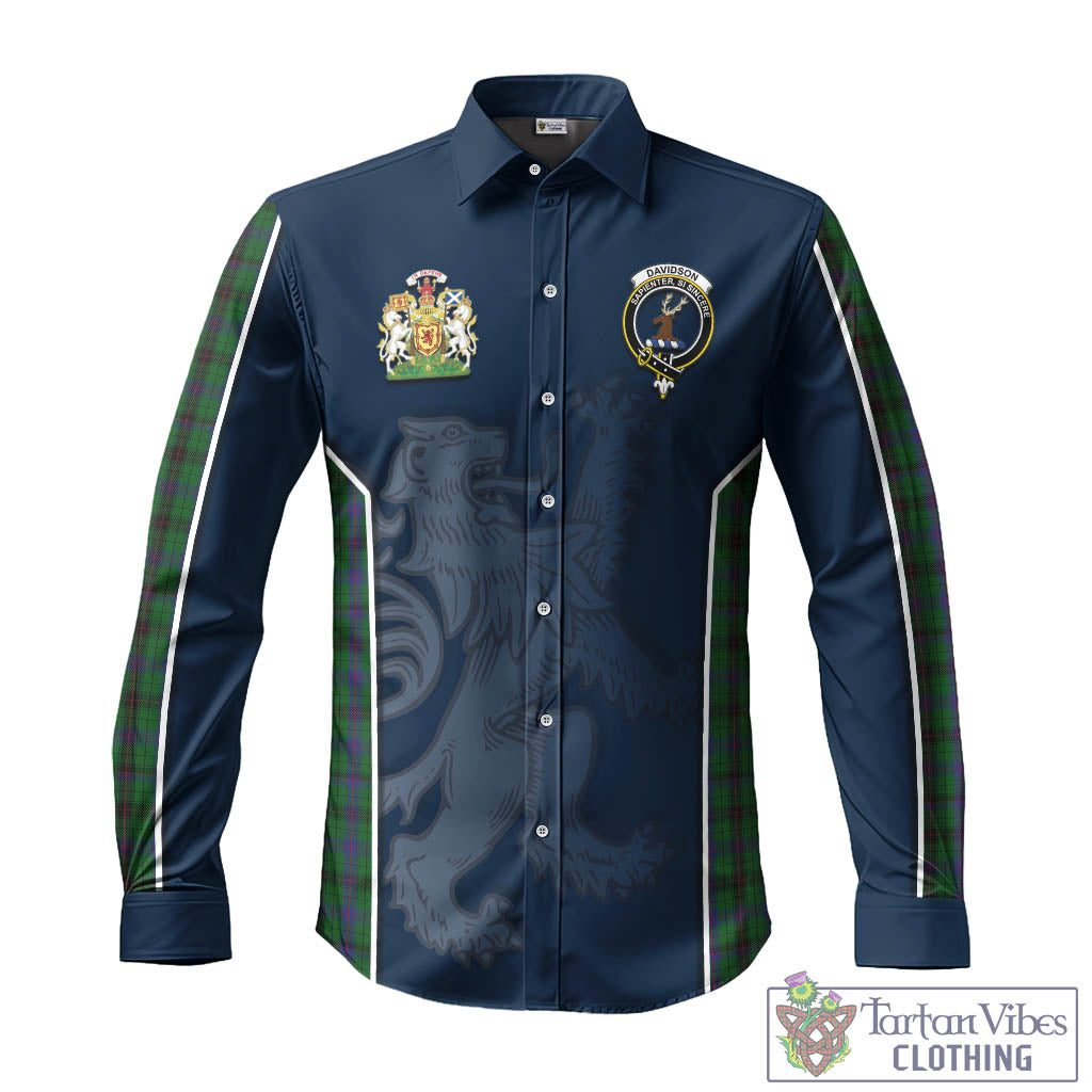Tartan Vibes Clothing Davidson Tartan Long Sleeve Button Up Shirt with Family Crest and Lion Rampant Vibes Sport Style