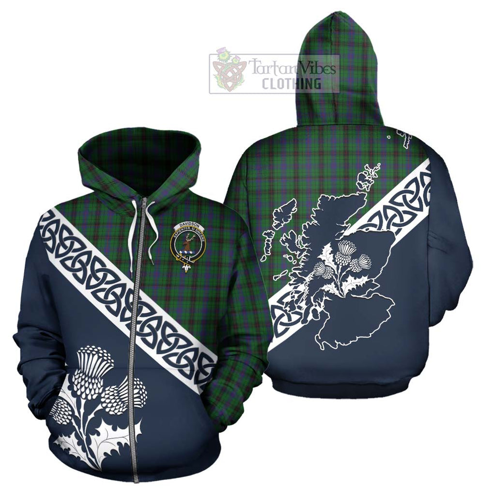 Tartan Vibes Clothing Davidson Tartan Hoodie Featuring Thistle and Scotland Map