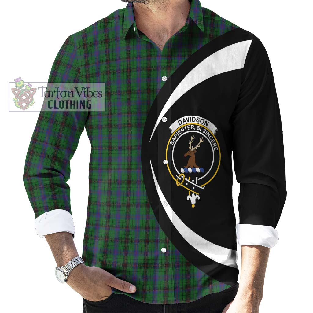 Davidson Tartan Long Sleeve Button Up with Family Crest Circle Style - Tartan Vibes Clothing