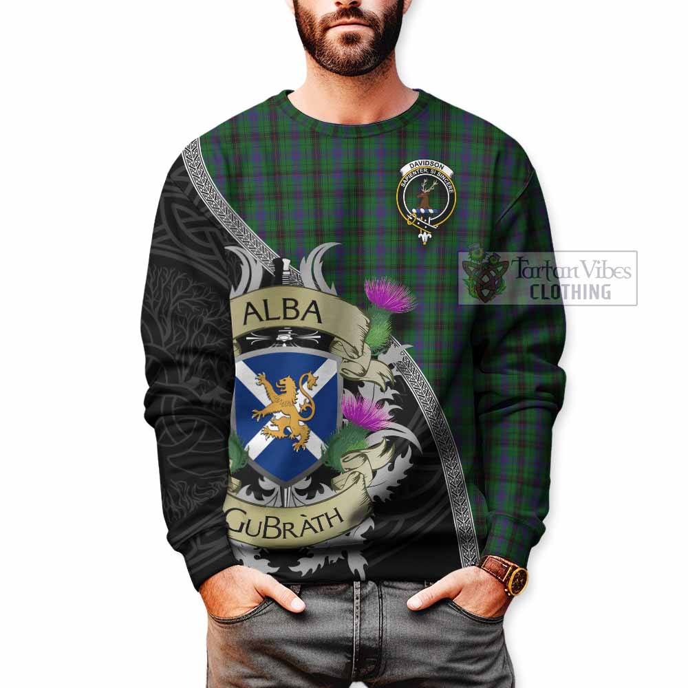 Tartan Vibes Clothing Davidson Tartan Family Crest Sweatshirt Lion Rampant Royal Thistle Shield Celtic Inspired