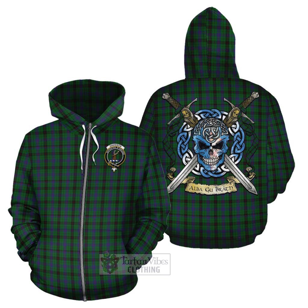 Davidson Tartan Cotton Hoodie with Family Crest Celtic Skull Style - Tartan Vibes Clothing