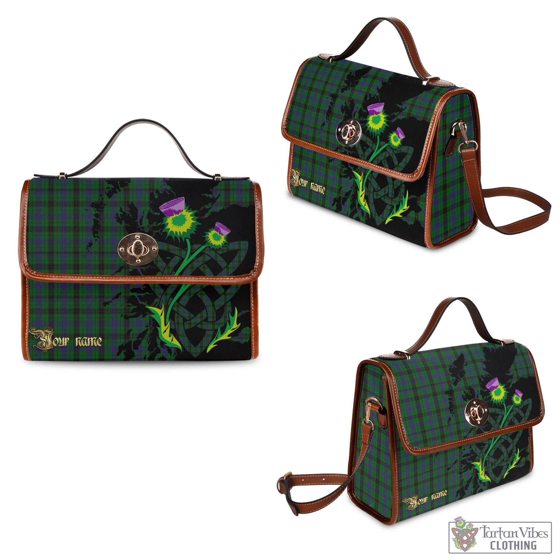 Tartan Vibes Clothing Davidson Tartan Waterproof Canvas Bag with Scotland Map and Thistle Celtic Accents