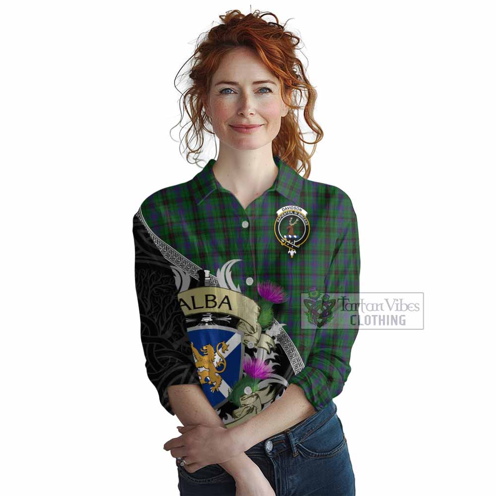 Tartan Vibes Clothing Davidson Tartan Family Crest Women's Casual Shirt Lion Rampant Royal Thistle Shield Celtic Inspired
