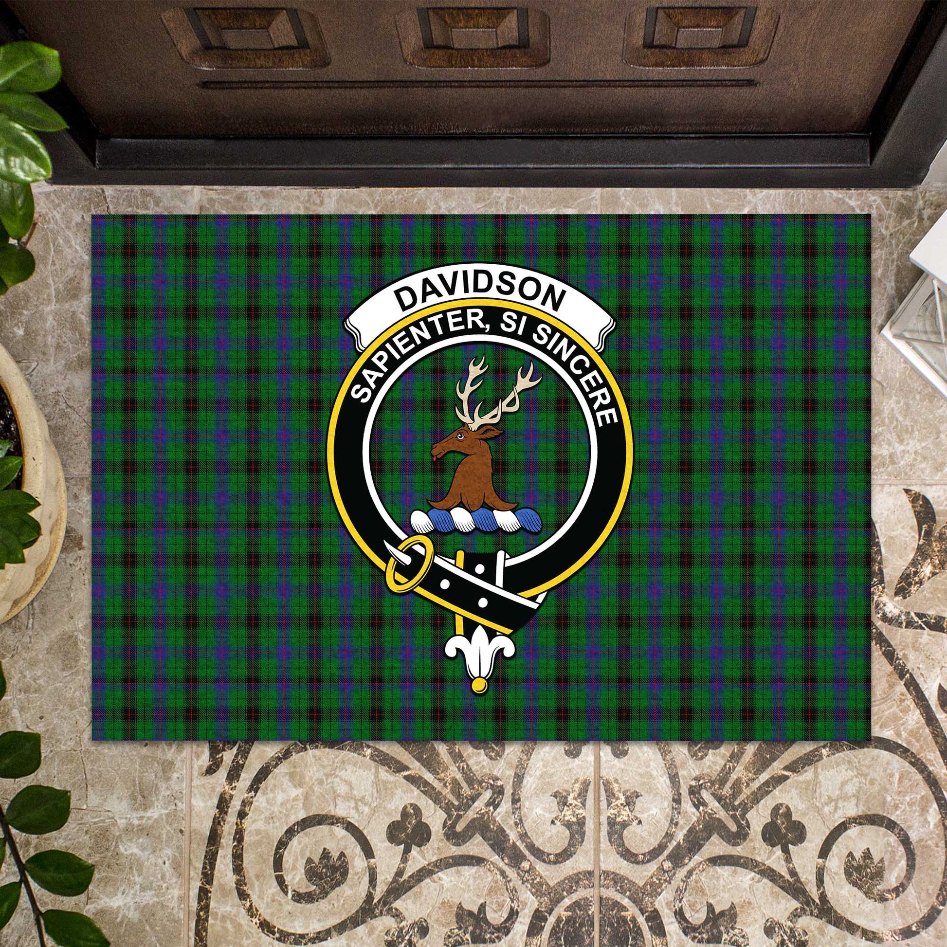 Davidson Tartan Door Mat with Family Crest - Tartanvibesclothing