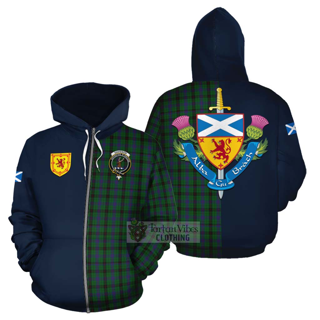 Davidson Tartan Cotton Hoodie Alba with Scottish Lion Royal Arm Half Style - Tartan Vibes Clothing