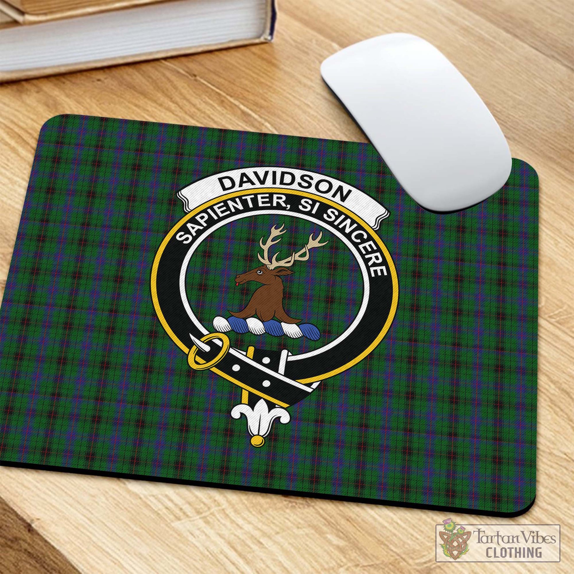 Tartan Vibes Clothing Davidson Tartan Mouse Pad with Family Crest